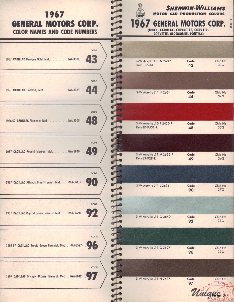 1967 General Motors Paint Charts Williams 5